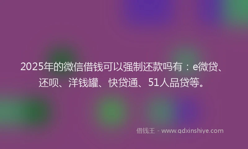 2025年的微信借钱可以强制还款吗有：e微贷、还呗、洋钱罐、快贷通、51人品贷等。