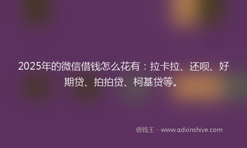 2025年的微信借钱怎么花有：拉卡拉、还呗、好期贷、拍拍贷、柯基贷等。