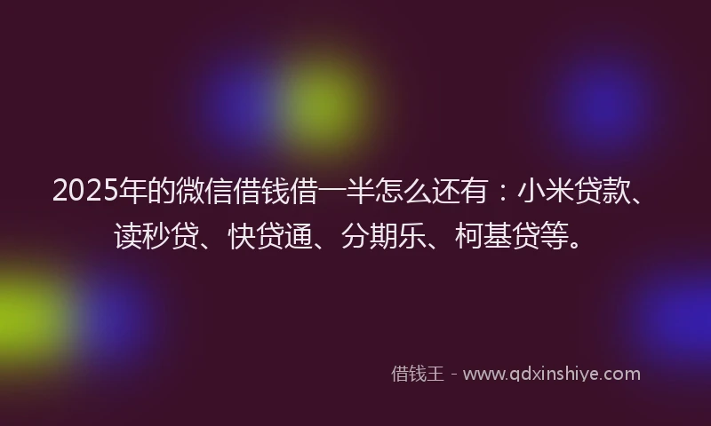 2025年的微信借钱借一半怎么还有：小米贷款、读秒贷、快贷通、分期乐、柯基贷等。