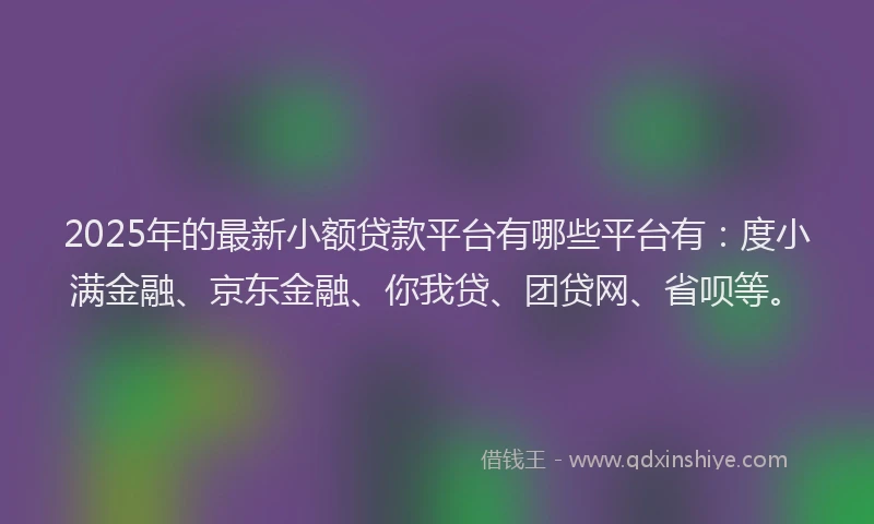 2025年的最新小额贷款平台有哪些平台有：度小满金融、京东金融、你我贷、团贷网、省呗等。