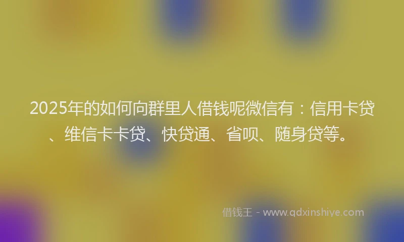 2025年的如何向群里人借钱呢微信有：信用卡贷、维信卡卡贷、快贷通、省呗、随身贷等。