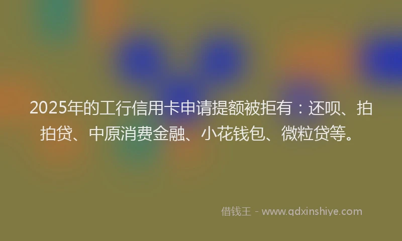 2025年的工行信用卡申请提额被拒有：还呗、拍拍贷、中原消费金融、小花钱包、微粒贷等。