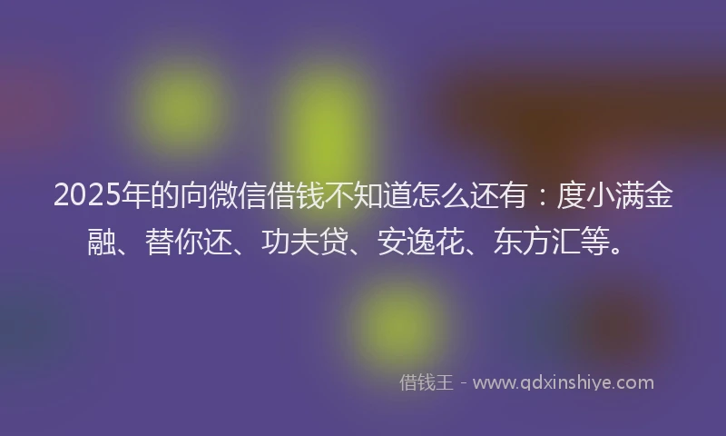 2025年的向微信借钱不知道怎么还有：度小满金融、替你还、功夫贷、安逸花、东方汇等。
