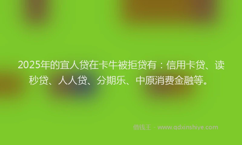 2025年的宜人贷在卡牛被拒贷有：信用卡贷、读秒贷、人人贷、分期乐、中原消费金融等。