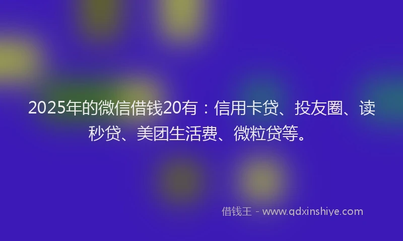 2025年的微信借钱20有：信用卡贷、投友圈、读秒贷、美团生活费、微粒贷等。