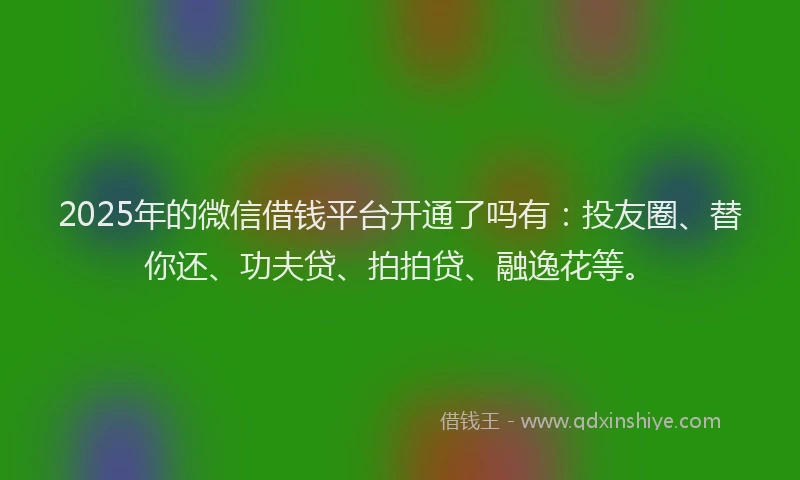 2025年的微信借钱平台开通了吗有：投友圈、替你还、功夫贷、拍拍贷、融逸花等。