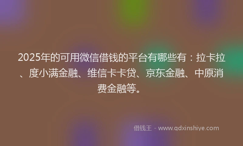 2025年的可用微信借钱的平台有哪些有：拉卡拉、度小满金融、维信卡卡贷、京东金融、中原消费金融等。