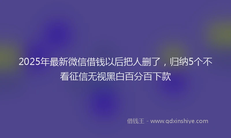 2025年最新微信借钱以后把人删了，归纳5个不看征信无视黑白百分百下款