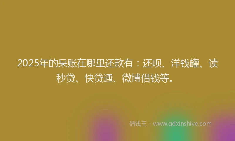 2025年的呆账在哪里还款有：还呗、洋钱罐、读秒贷、快贷通、微博借钱等。