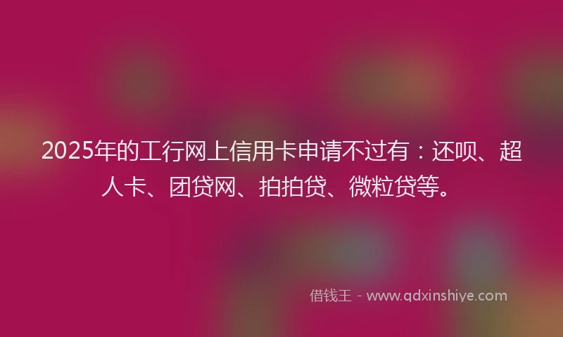 2025年的工行网上信用卡申请不过有：还呗、超人卡、团贷网、拍拍贷、微粒贷等。