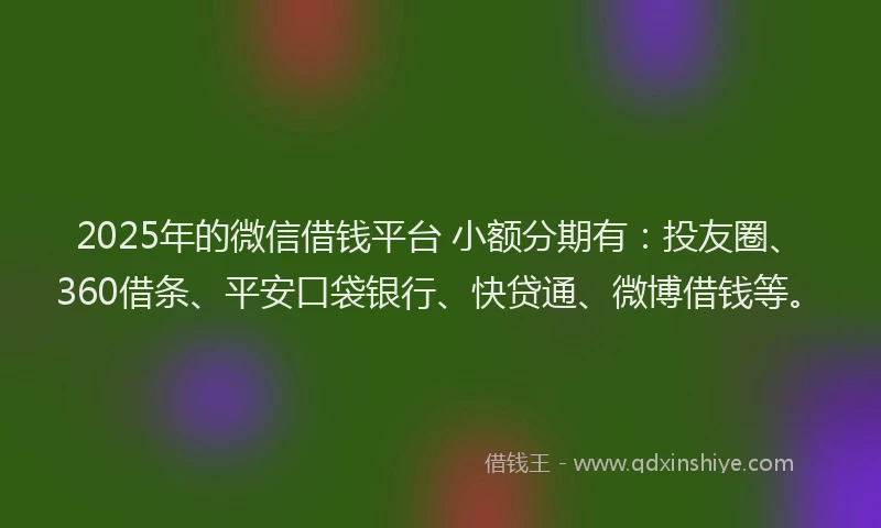 2025年的微信借钱平台 小额分期有：投友圈、360借条、平安口袋银行、快贷通、微博借钱等。