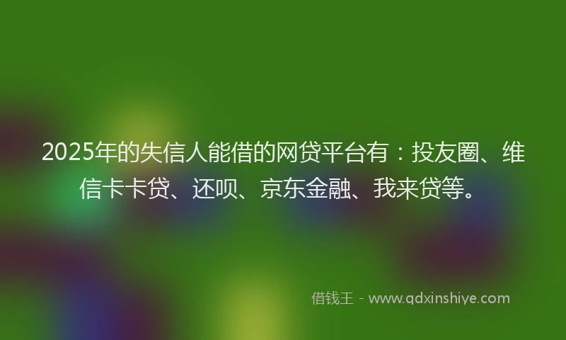 2025年的失信人能借的网贷平台有：投友圈、维信卡卡贷、还呗、京东金融、我来贷等。