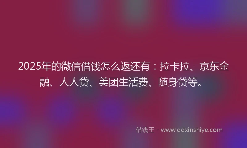2025年的微信借钱怎么返还有：拉卡拉、京东金融、人人贷、美团生活费、随身贷等。