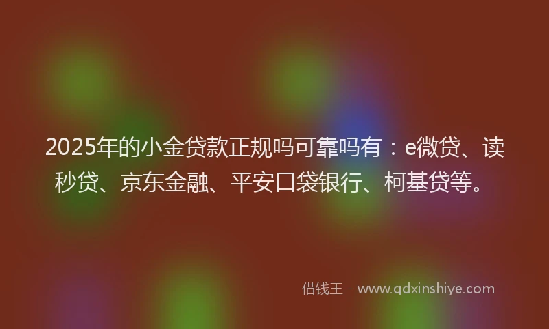 2025年的小金贷款正规吗可靠吗有：e微贷、读秒贷、京东金融、平安口袋银行、柯基贷等。