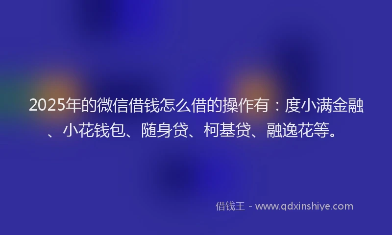 2025年的微信借钱怎么借的操作有：度小满金融、小花钱包、随身贷、柯基贷、融逸花等。