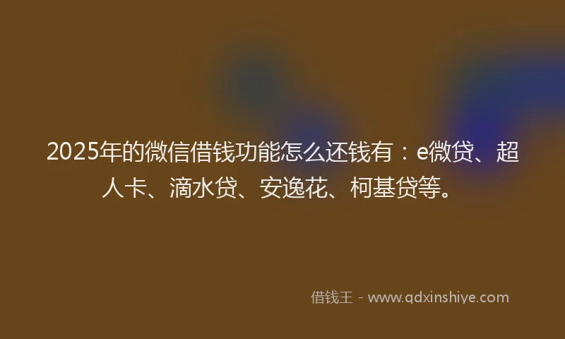 2025年的微信借钱功能怎么还钱有：e微贷、超人卡、滴水贷、安逸花、柯基贷等。