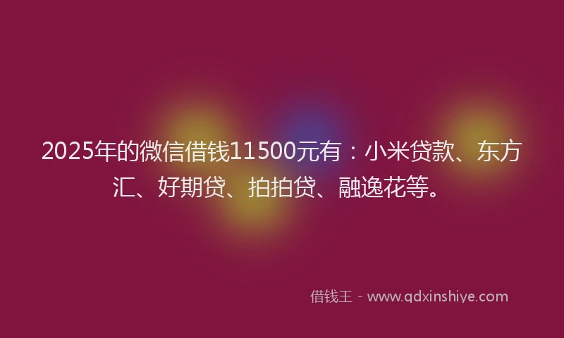 2025年的微信借钱11500元有：小米贷款、东方汇、好期贷、拍拍贷、融逸花等。