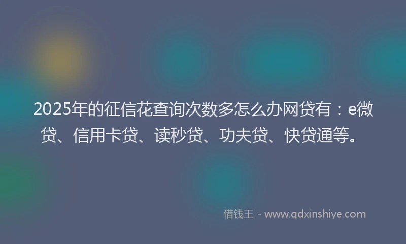 2025年的征信花查询次数多怎么办网贷有：e微贷、信用卡贷、读秒贷、功夫贷、快贷通等。