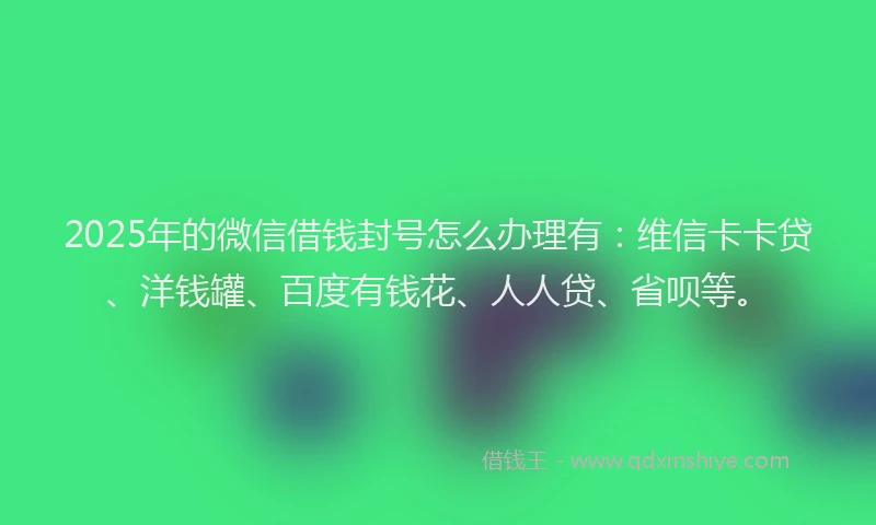 2025年的微信借钱封号怎么办理有：维信卡卡贷、洋钱罐、百度有钱花、人人贷、省呗等。