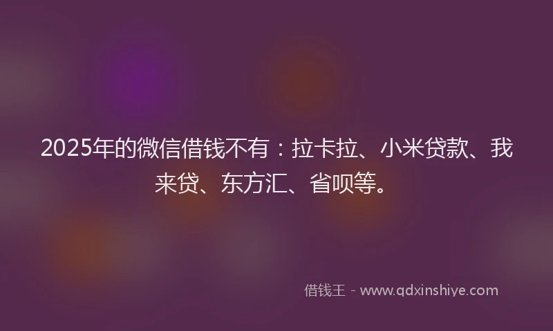 2025年的微信借钱不有：拉卡拉、小米贷款、我来贷、东方汇、省呗等。