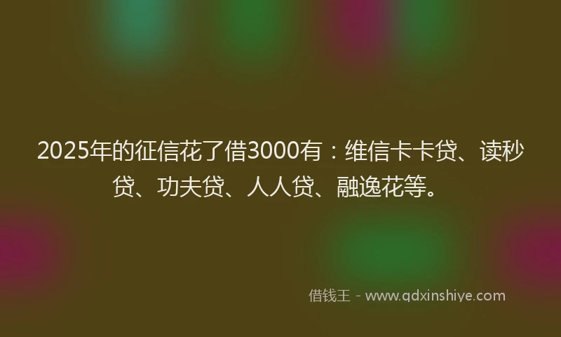 2025年的征信花了借3000有：维信卡卡贷、读秒贷、功夫贷、人人贷、融逸花等。