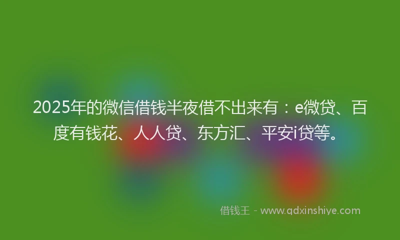 2025年的微信借钱半夜借不出来有：e微贷、百度有钱花、人人贷、东方汇、平安i贷等。