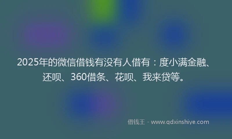 2025年的微信借钱有没有人借有：度小满金融、还呗、360借条、花呗、我来贷等。
