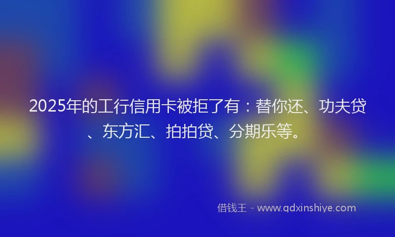 2025年的工行信用卡被拒了有：替你还、功夫贷、东方汇、拍拍贷、分期乐等。