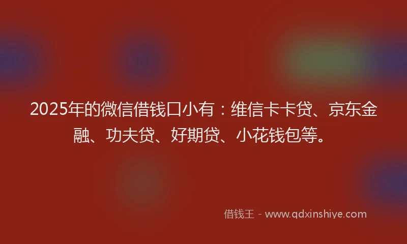 2025年的微信借钱口小有：维信卡卡贷、京东金融、功夫贷、好期贷、小花钱包等。