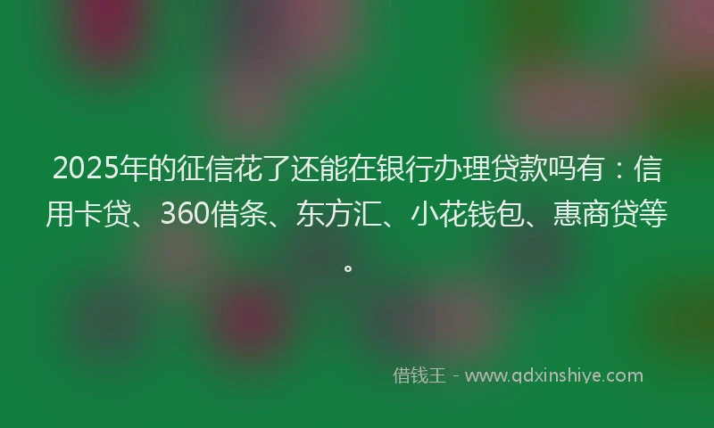 2025年的征信花了还能在银行办理贷款吗有：信用卡贷、360借条、东方汇、小花钱包、惠商贷等。