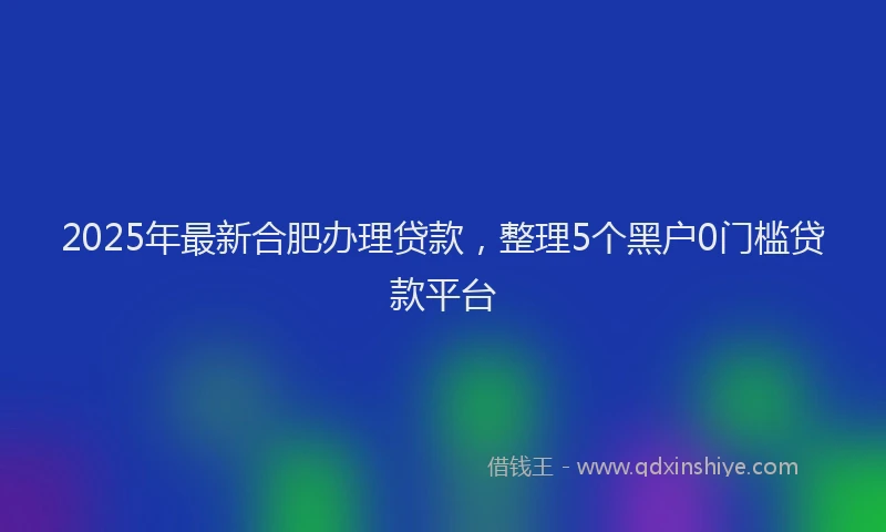 2025年最新合肥办理贷款，整理5个黑户0门槛贷款平台