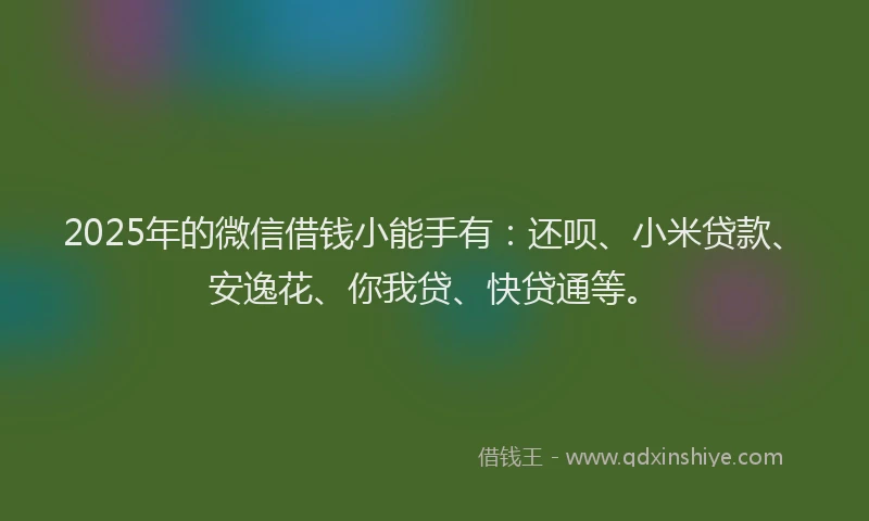 2025年的微信借钱小能手有：还呗、小米贷款、安逸花、你我贷、快贷通等。