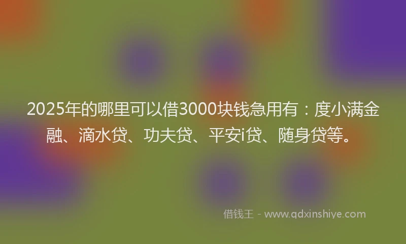 2025年的哪里可以借3000块钱急用有：度小满金融、滴水贷、功夫贷、平安i贷、随身贷等。