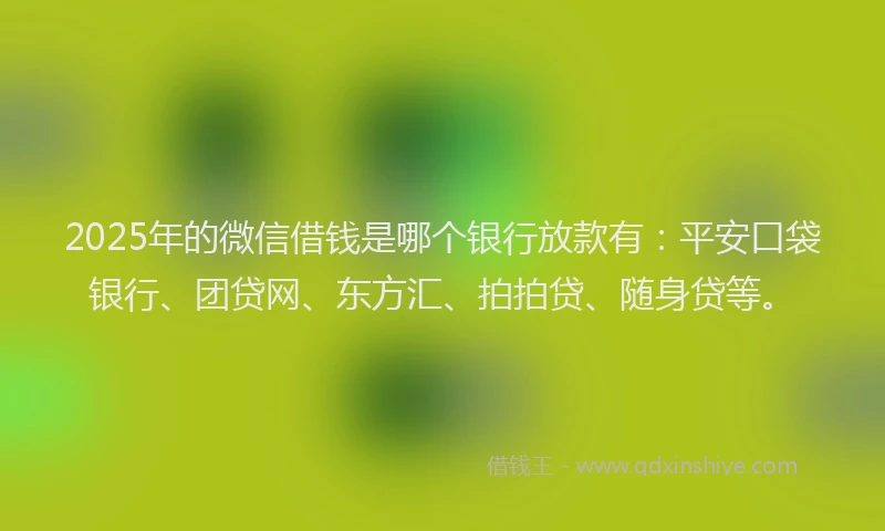 2025年的微信借钱是哪个银行放款有：平安口袋银行、团贷网、东方汇、拍拍贷、随身贷等。