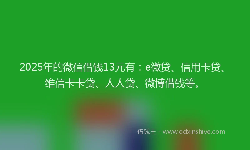 2025年的微信借钱13元有：e微贷、信用卡贷、维信卡卡贷、人人贷、微博借钱等。