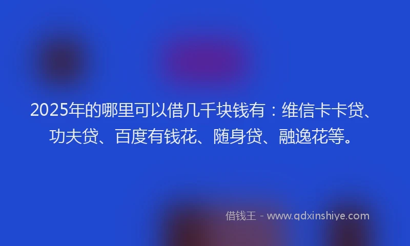 2025年的哪里可以借几千块钱有：维信卡卡贷、功夫贷、百度有钱花、随身贷、融逸花等。