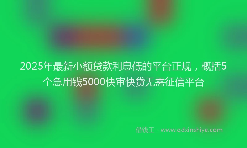 2025年最新小额贷款利息低的平台正规，概括5个急用钱5000快审快贷无需征信平台