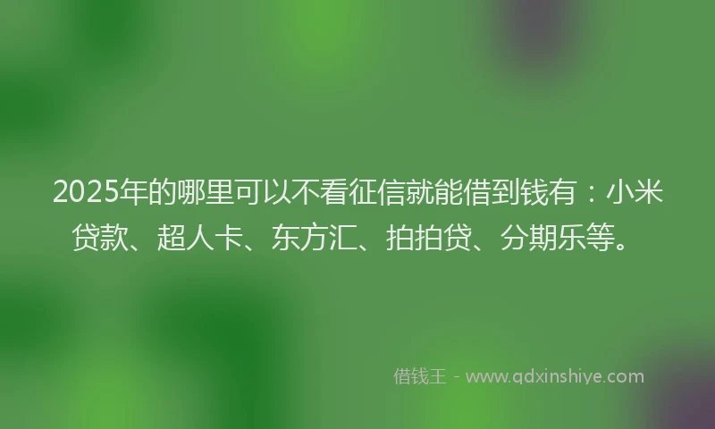 2025年的哪里可以不看征信就能借到钱有：小米贷款、超人卡、东方汇、拍拍贷、分期乐等。