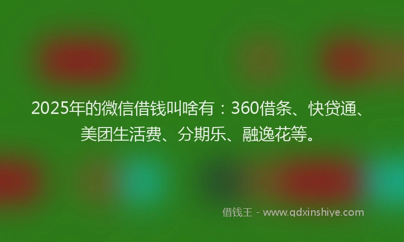 2025年的微信借钱叫啥有：360借条、快贷通、美团生活费、分期乐、融逸花等。