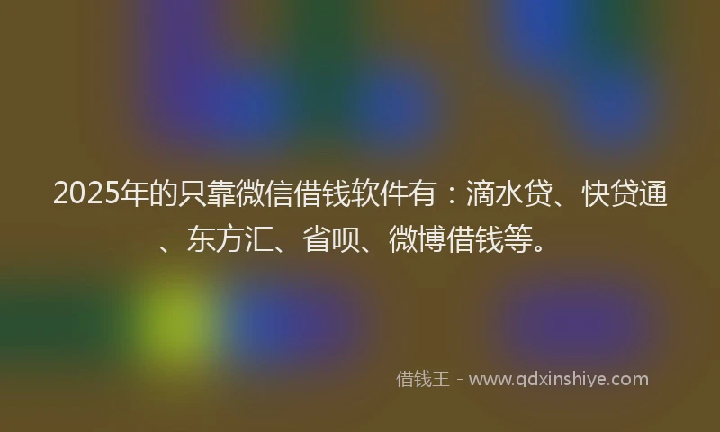 2025年的只靠微信借钱软件有：滴水贷、快贷通、东方汇、省呗、微博借钱等。