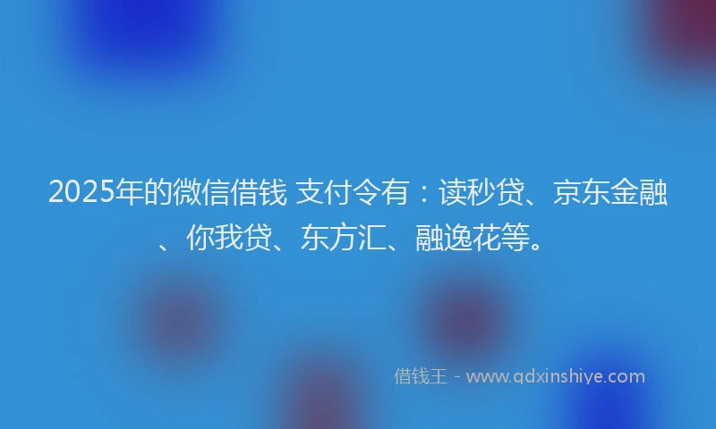 2025年的微信借钱 支付令有：读秒贷、京东金融、你我贷、东方汇、融逸花等。