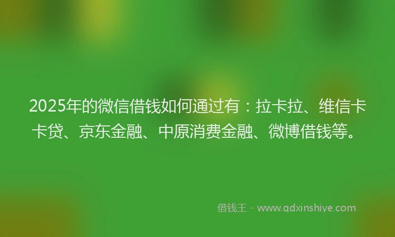 2025年的微信借钱如何通过有：拉卡拉、维信卡卡贷、京东金融、中原消费金融、微博借钱等。