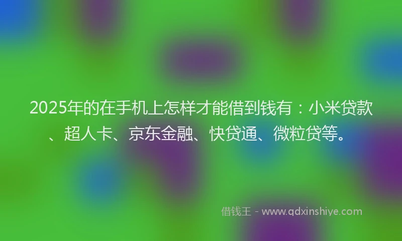 2025年的在手机上怎样才能借到钱有：小米贷款、超人卡、京东金融、快贷通、微粒贷等。