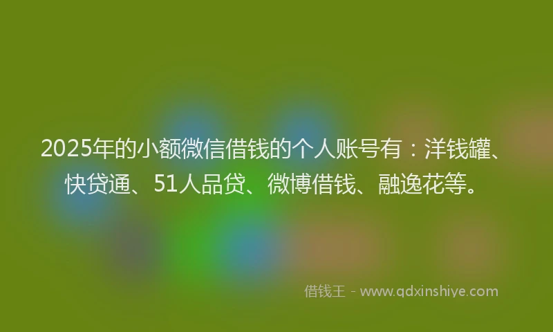 2025年的小额微信借钱的个人账号有：洋钱罐、快贷通、51人品贷、微博借钱、融逸花等。