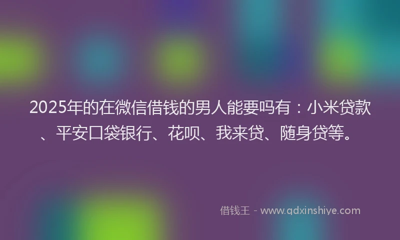 2025年的在微信借钱的男人能要吗有：小米贷款、平安口袋银行、花呗、我来贷、随身贷等。