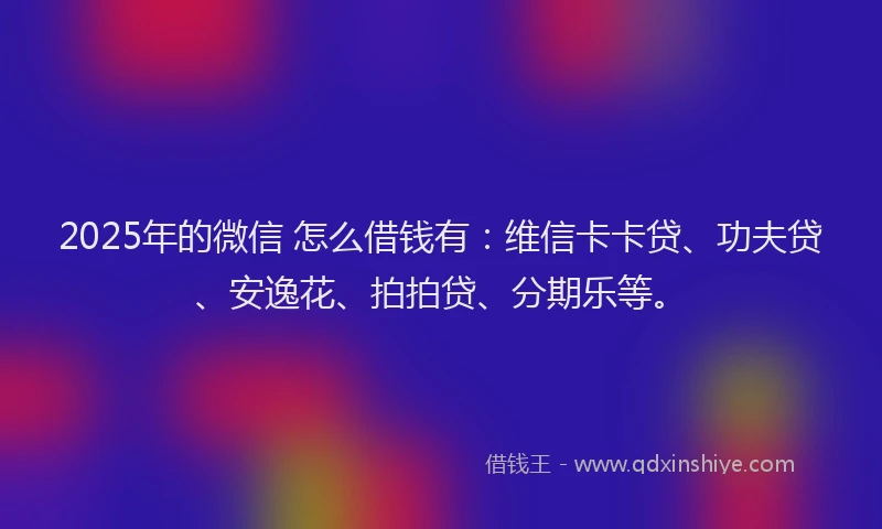 2025年的微信 怎么借钱有：维信卡卡贷、功夫贷、安逸花、拍拍贷、分期乐等。