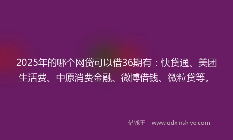 2025年的哪个网贷可以借36期有：快贷通、美团生活费、中原消费金融、微博借钱、微粒贷等。