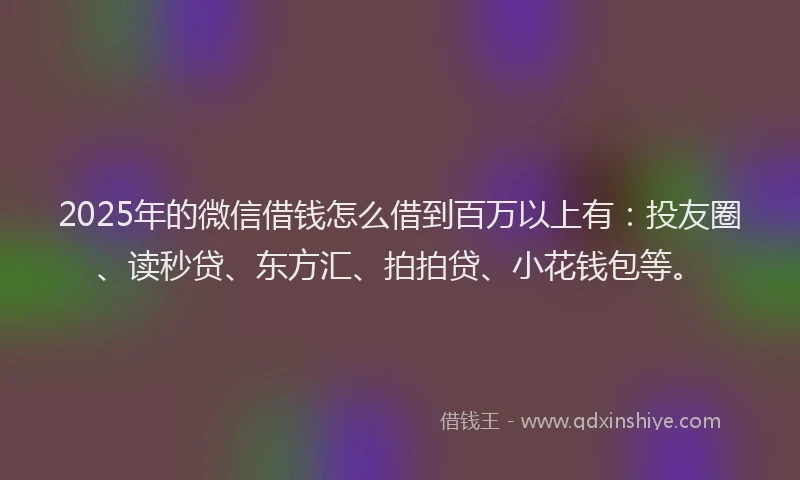 2025年的微信借钱怎么借到百万以上有：投友圈、读秒贷、东方汇、拍拍贷、小花钱包等。