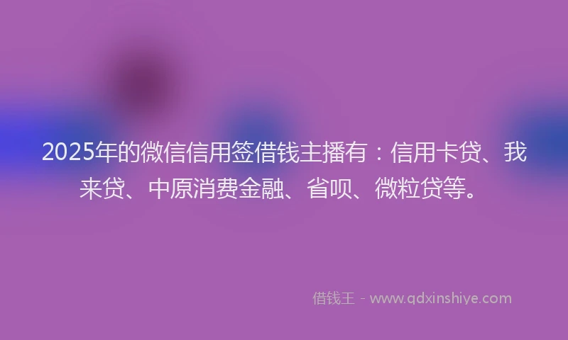 2025年的微信信用签借钱主播有：信用卡贷、我来贷、中原消费金融、省呗、微粒贷等。