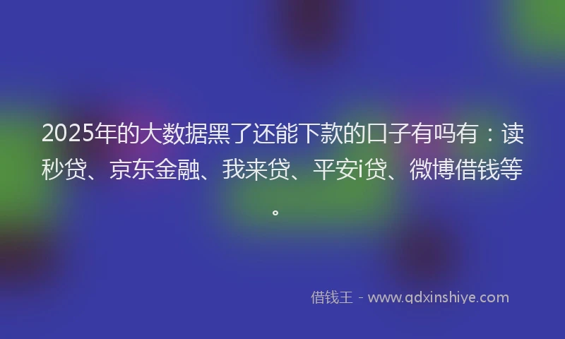 2025年的大数据黑了还能下款的口子有吗有：读秒贷、京东金融、我来贷、平安i贷、微博借钱等。